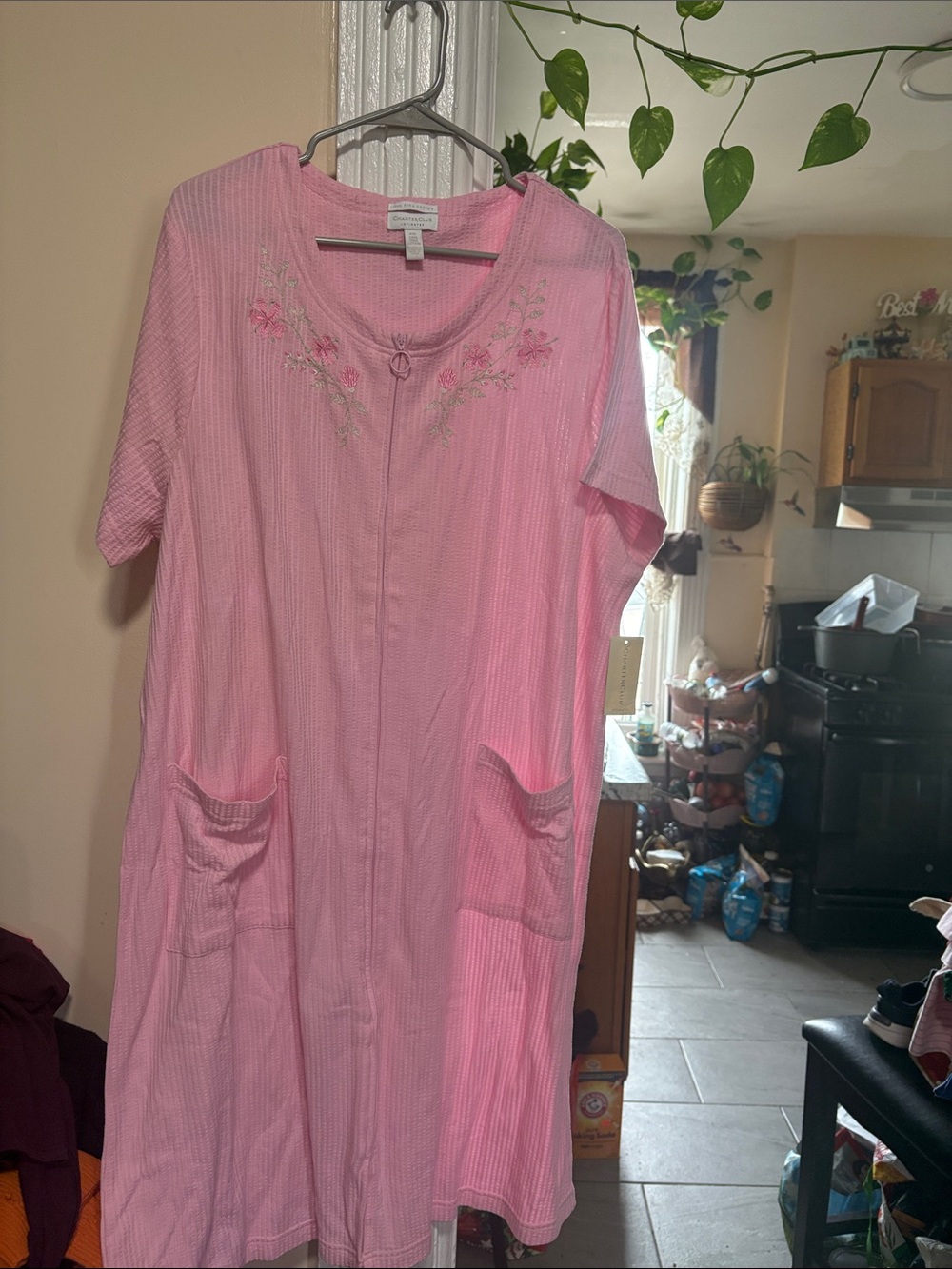 Charter Club Light Pink Embroidered Zip-Front Midi Dress